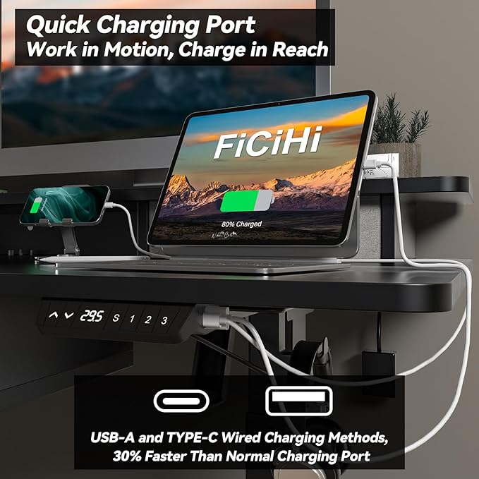 Adjustable Height Standing Desk with 4 Drawers,48 x 30 inches Electric Sit Stand Desk for Home Office,3 Memory Presets,Monitor Stand Riser,USB A/C Charging Port