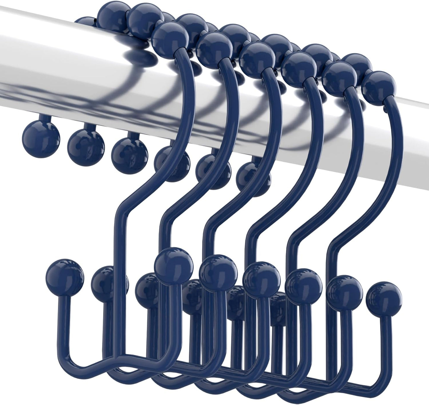 Titanker Shower Curtain Hooks Rings, Rust-Resistant Metal Double Glide Shower Hooks for Bathroom Shower Rods Curtains, Set of 12 Hooks - Navy Blue