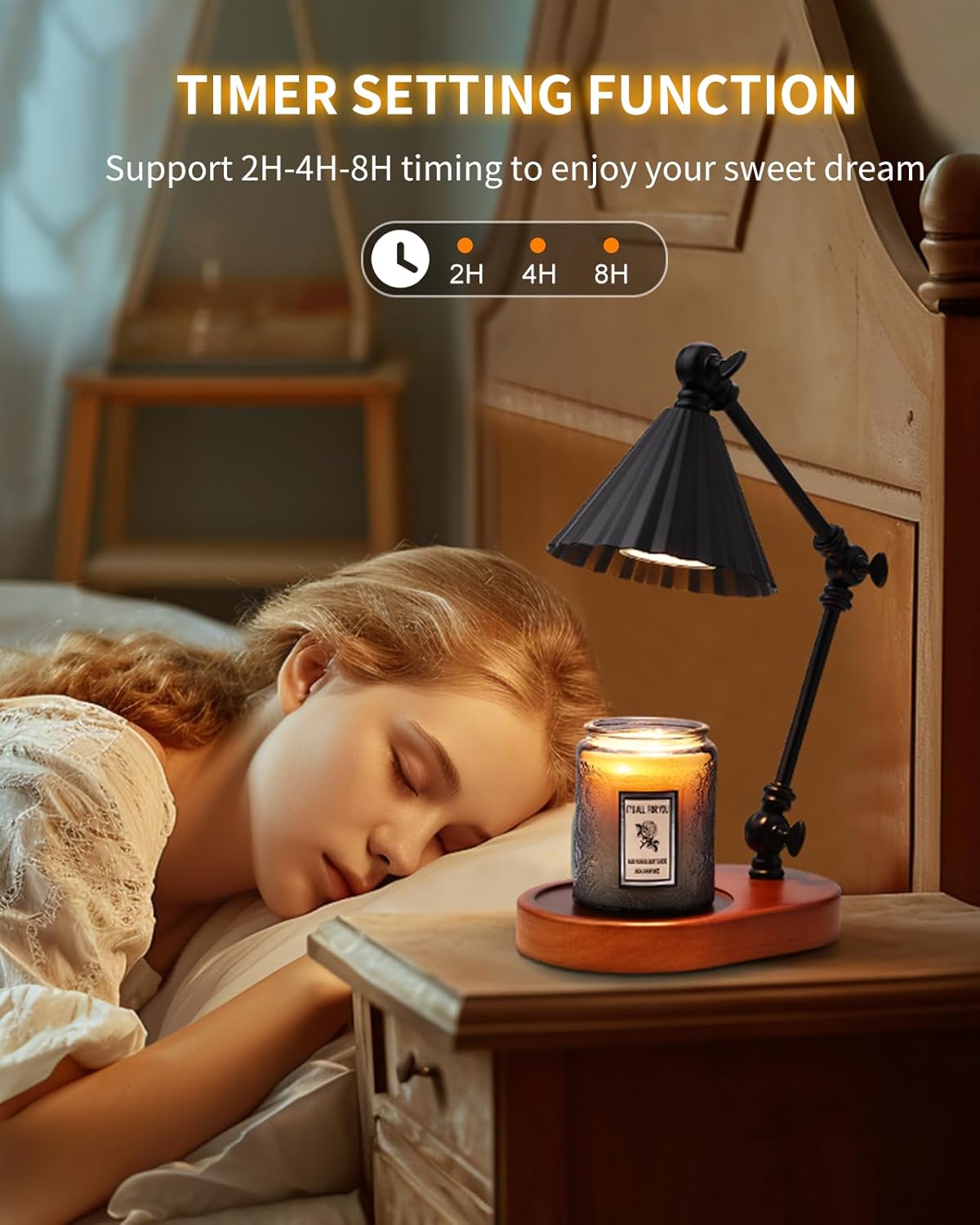 Candle Warmer Lamp, Candle Warmer with Timer Dimmer Electric Candle Lamp with 3 Bulbs Gifts for Mom Her Height Adjustable Wax Melt Warmer for Scented Candle Jars Bedroom Home Decor, Black