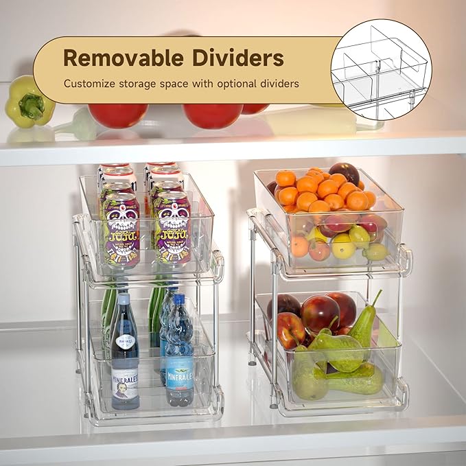 HIHEGD 2 Tier Bathroom Storage With Dividers, Clear Under Sink Pull Out Organizer for Kitchen Pantry, Medicine Cabinet