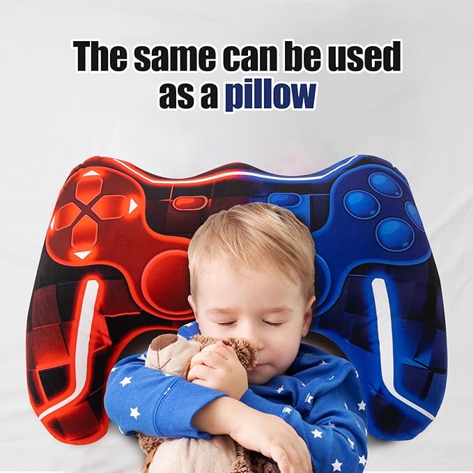 Meeting Story Game Controller Shaped Plush Throw Pillow Cushion for Boys and Girls Gamer Room Decoration for Sofa Couch/Computer Chair/Bed Gifts for Teen Boys Gaming Toy Pillow (Blue Red, Large)