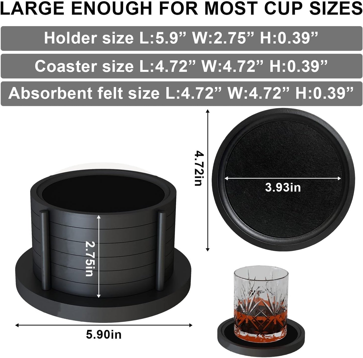 MinBoo Bamboo Coasters for Coffee Table Set of 6 Coasters for Drinks Absorbent with Holder Coffee Table Decor for Tabletop Protection Gifts for House Warming New Home & Wedding