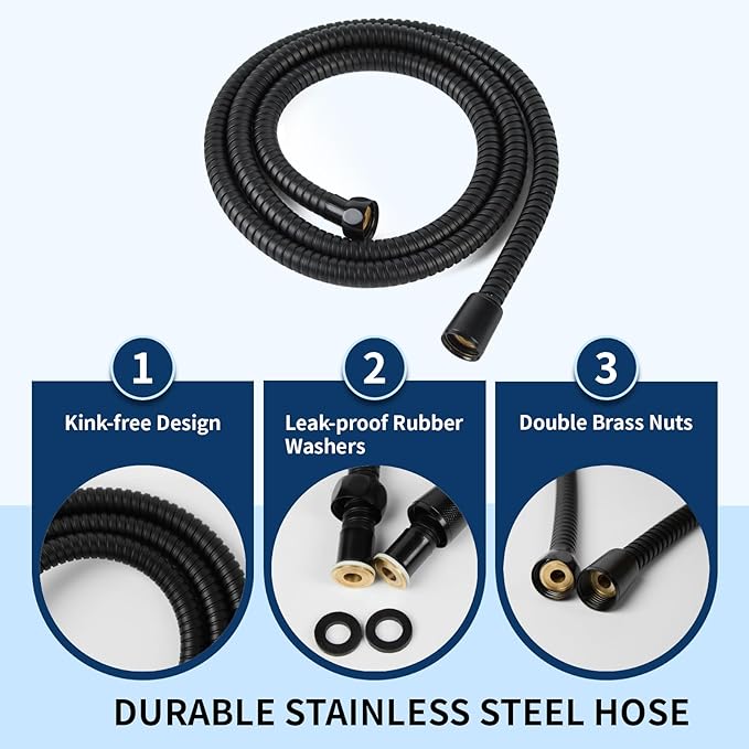 Hand Held Shower Head, High Pressure 6 Spray Mode Handheld Showerhead, Matte Black Shower Head with 59 Inch Stainless Steel Hose and Adjustable Bracket