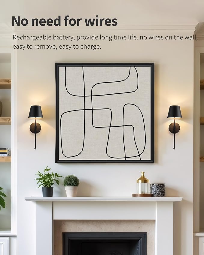 KDG Cordless Wall Sconces Set of 2, Wireless 5200mAh Rechargeable Battery LED Wall Lamps, Wall Lightings for Wall Painting, Outdoor, Garden, Living Room, Bedside, Hallway, Gifts, Night Light (Black)