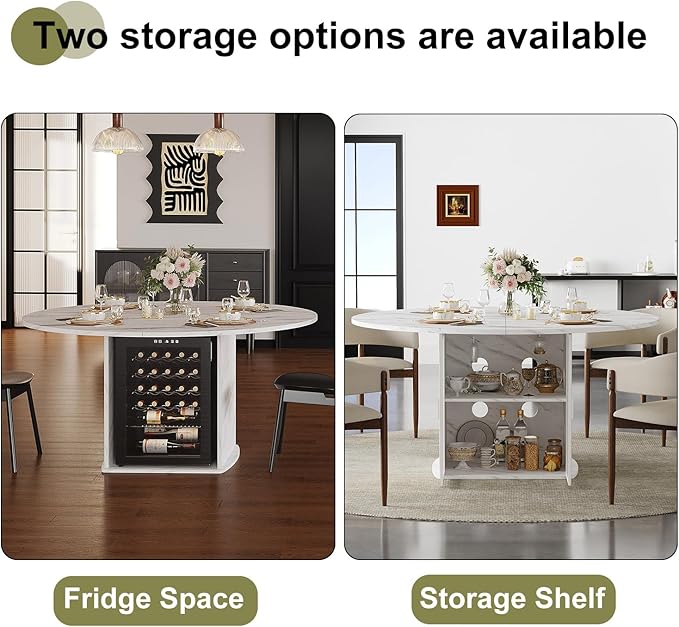 IBF 47" Round Dining Table with Fridge Space, Modern White Faux Marble Kitchen Tables for 4-6 People,Wood Dining Room Table with Storage Shelf, Circle Dinner Tables for Home, White Marble, Only Table