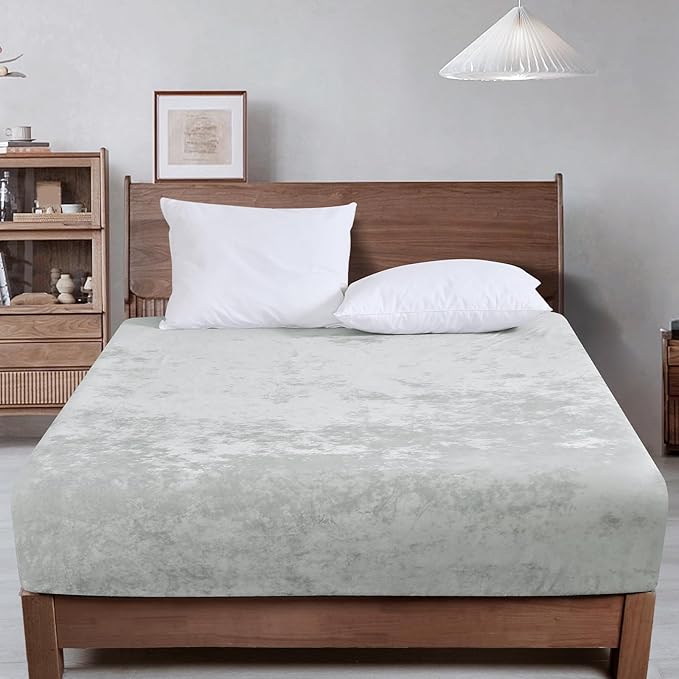 PHF Truly Velvet Fitted Sheet Only Twin Size, Luxury Super Soft Cozy Fuzzy Fleece Bottom Sheet, Deep Pocket Up to 16",Strenghth Elastic Band, Suitable for Fall Winter Spring,No Pillowcases,Sliver Grey