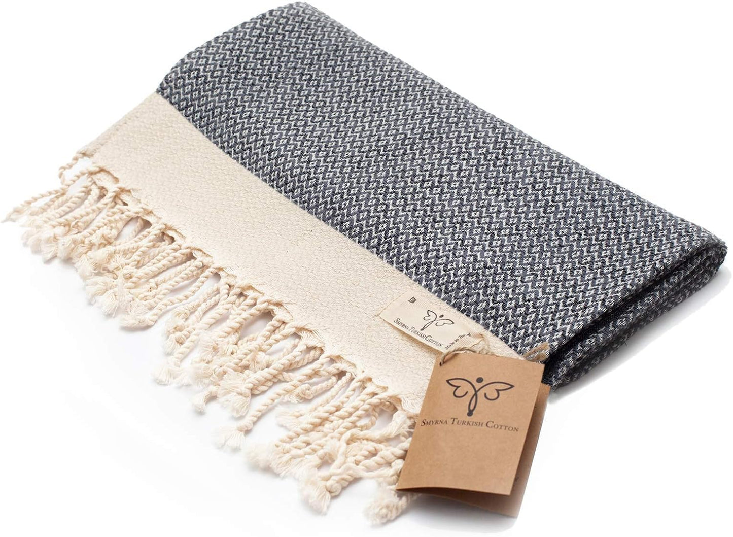 SMYRNA TURKISH COTTON Vintage Series Turkish Hand Towels, 16x40 inch, Decorative Turkish Hand Towels for Bathroom, Kitchen, Face, Hair, Tea, Yoga, Gym, Dishcloth Set of 2, Dark Gray