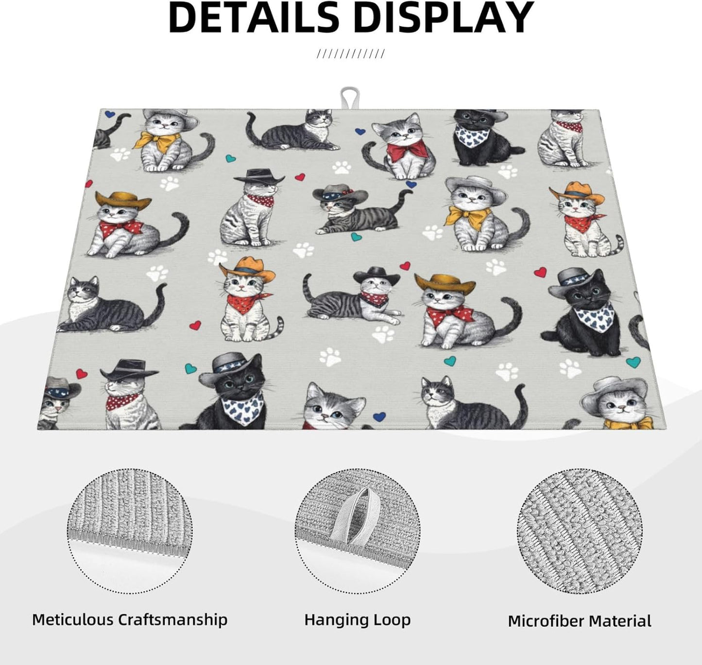 Pet Lover Cat Dish Drying Mat 18x24 For Kitchen Counter Absorbent Microfiber Dishes Pad Dish Drainer Rack Mats Fast Dry Kitchen Accessories