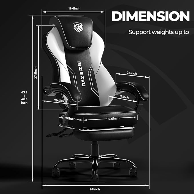 Ergonomic Office Chair with Adjustable Headrest and Footrest, High Back Computer Desk Chair with Linkage Armrests, Reclining Swivel Chair for Home Office, Executive Office Chair (White)