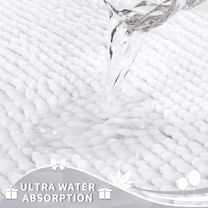 Yimobra Toilet Rugs U Shaped Washable, Extra Thick Soft Absorbent Chenille Contour Bathroom Rugs for Toilet 24x24 Inch, Quick Dry Non Slip Toilet Mat for Bath Floor, White