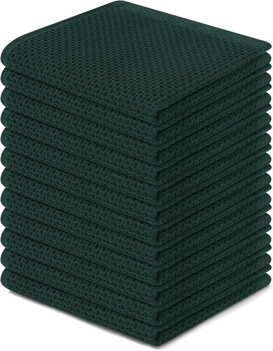 Homaxy 100% Cotton Waffle Weave Kitchen Dish Cloths, Ultra Soft Absorbent Quick Drying Dish Towels, 12 x 12 Inches, 12-Pack, Blackish Green