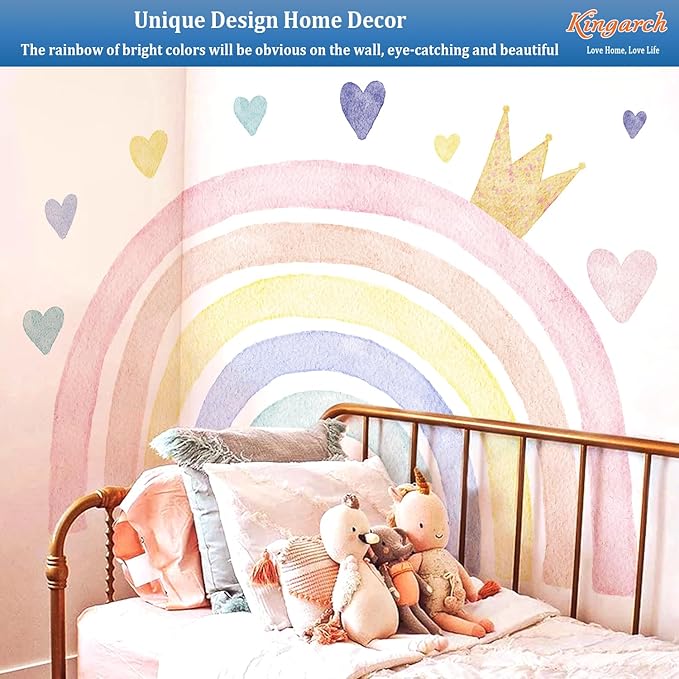 Large Watercolor Rainbow Wall Decals, Boho Queen Peel and Stick Fabric Nursery Wall Decor, Removable Home Room Wall Decor Murals Stickers for Kids Girls Toddler Bedroom Living Room Playroom