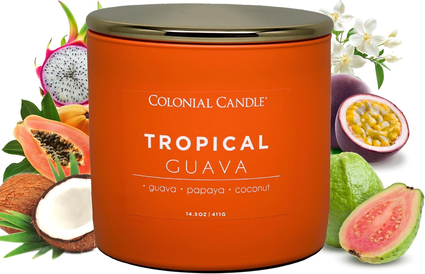 Colonial Candle Tropical Guava Scented Jar Candle, Pop of Color Collection, 3 Wick, 14.5 oz - Up to 60 Hours Burn