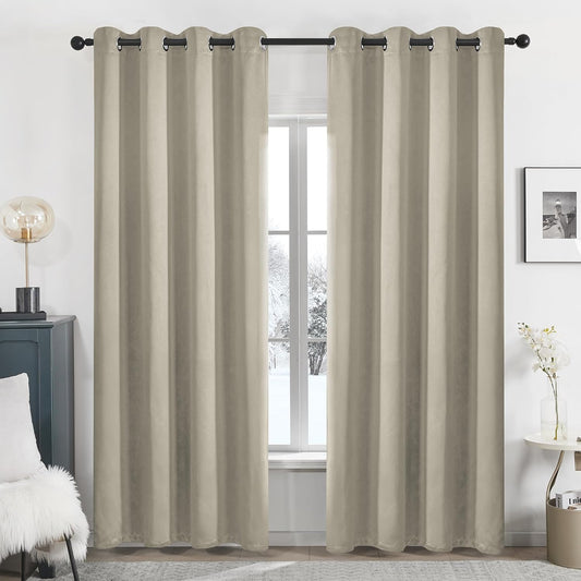 Deconovo Blackout Curtains – Noise-Reducing & Energy-Saving Grommet Top Thermal Insulated Drapes, 2 Panels, Ivory Beige, 52W x 84L Inches – Light Blocking & Privacy for Bedroom & Living Room