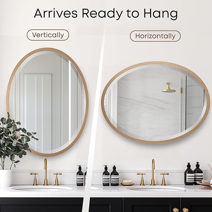 OVALCREST - Oval Wooden Beveled Wall Mirror for Home Decor, Bathroom, Vanity, Bedroom, Living Room, Hallway - London Style (Gold Spray) 19.1 x 25.1