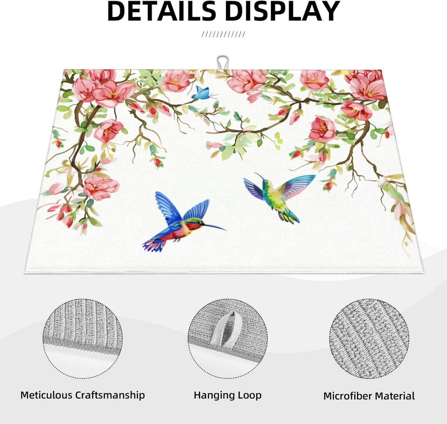 Hummingbird Butterfly Magnolia Dish Drying Mat 18x24 For Kitchen Counter Absorbent Microfiber Dishes Pad Dish Drainer Rack Mats Fast Dry Kitchen Accessories