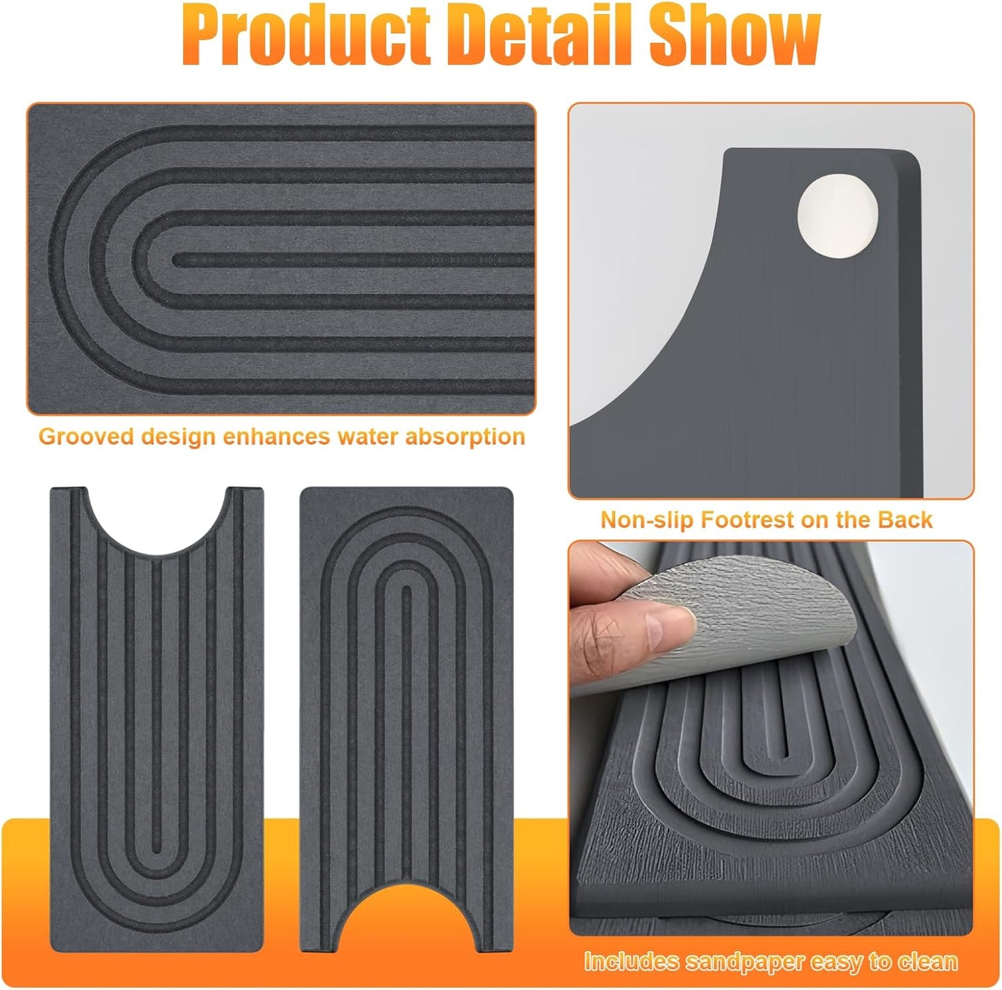 Kitchen Sink Faucet Mat, Super Absorbent Diatomaceous Earth Kitchen Sink Mat Prevents Water Pooling in Sinks, Sink Splash Guard for Kitchen Bathroom Keeps Countertops Dry (Dark Grey)