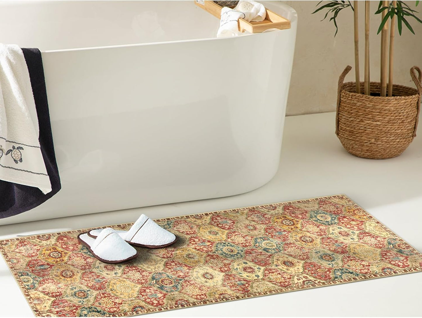 Lahome Moroccan Trellis Washable Runner Rug, 2x6 Kitchen Runners for Hallways 6 Feet Non Slip, Vintage Laundry Room Rug Ultra-Thin Long Carpet for Bathroom Bedroom Entryway, Red/Orange