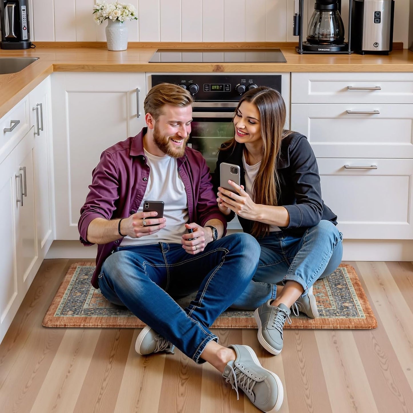 KIMODE Anti Fatigue Kitchen Mats 20"x39", Boho Vintage Kitchen Floor Mats Non Slip, Waterproof Kitchen Mats for Floor, Farmhouse Comfort Standing Mats for Laundry, Office, Sink, Desk Orange