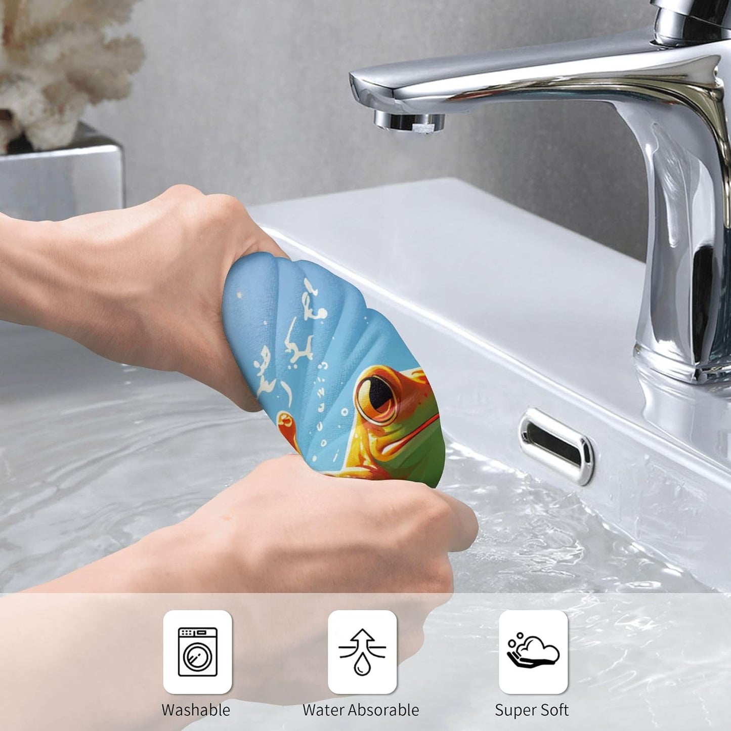 Cute Frog Surfing Bathroom Decor Hand Towel Set, Soft Absorbent Blue Bath Hand Towels for Bathroom Decorative, Funny Hand Towels for Kitchen Home Gym Yoga Spa 14"x28"