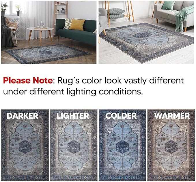 Keen Home Design 9x12 Rug - Machine Washable Area Rug with Non-Slip Backing, Ideal for Living Room, Dining Room, Bedroom - Vintage, Easy Clean, Durable, Low Pile Rug - (9' x 12')