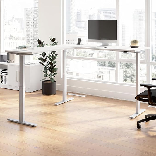 Bush Business Furniture 72-inch Height Adjustable L Shaped Standing Desk, Electric Sit-Stand Corner Computer Table, Ergonomic Office, Move 60 Series, White with Metallic Gray Base