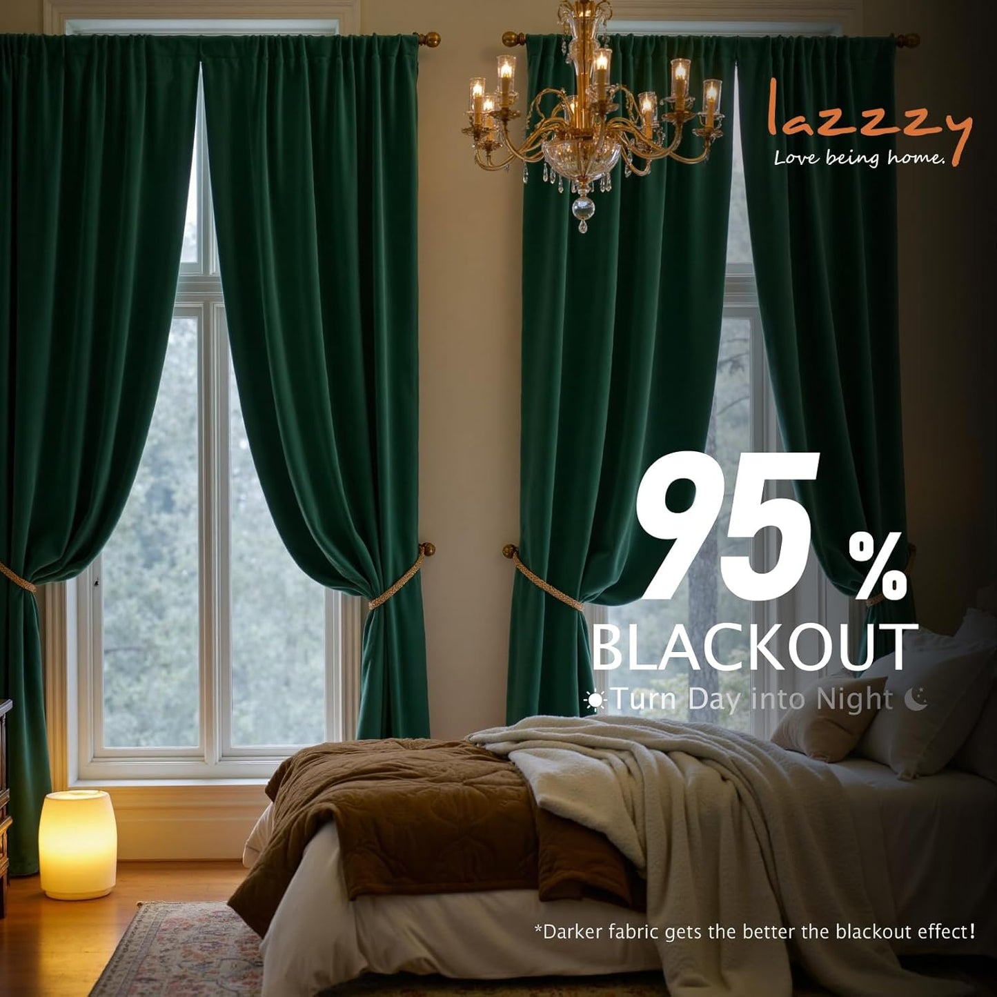 Lazzzy Emerald Green Velvet Curtains 108 Inches Long Blackout Drapes for Bedroom Living Window Treatments Rod Pocket 2 Panels, W42 x L108