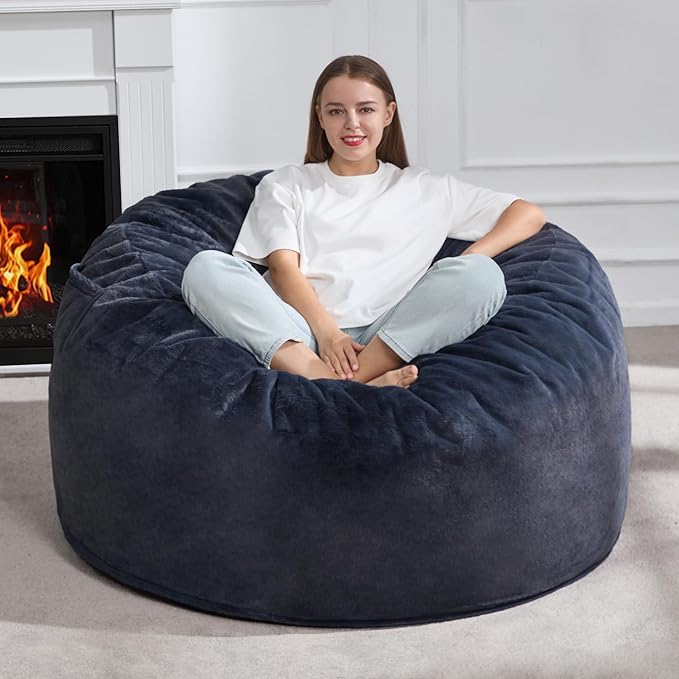 Hobestluk 4ft Bean Bag Chairs for Adults Large Beanbag Chair with Plush Faux Fur Cover Big Bean Bag Chair for Living Room Bedroom Dorm Office - Dark Grey (44” x 44” x 24”)