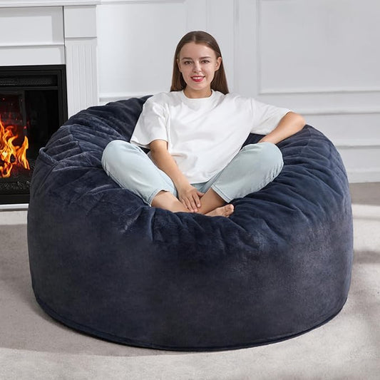 Hobestluk 4ft Bean Bag Chairs for Adults Large Beanbag Chair with Plush Faux Fur Cover Big Bean Bag Chair for Living Room Bedroom Dorm Office - Dark Grey (44” x 44” x 24”)