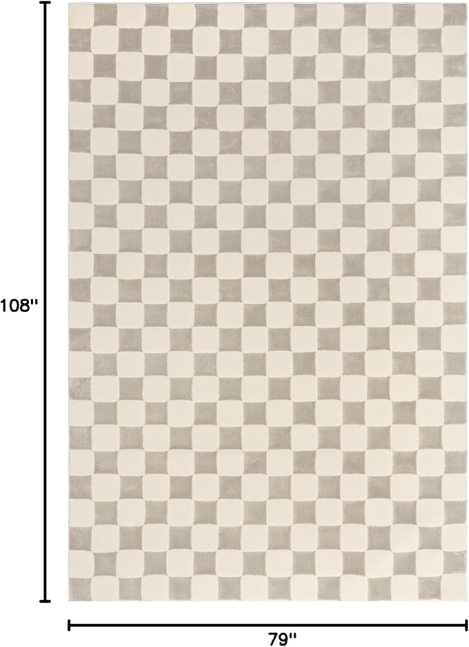 nuLOOM 6' 7" x 9' Indoor Area Rug, 100% Recycled PET, Machine Washable, Oeko-TEX Certified, Medium Pile, Pet-Friendly, Alaiya Checkered Cream