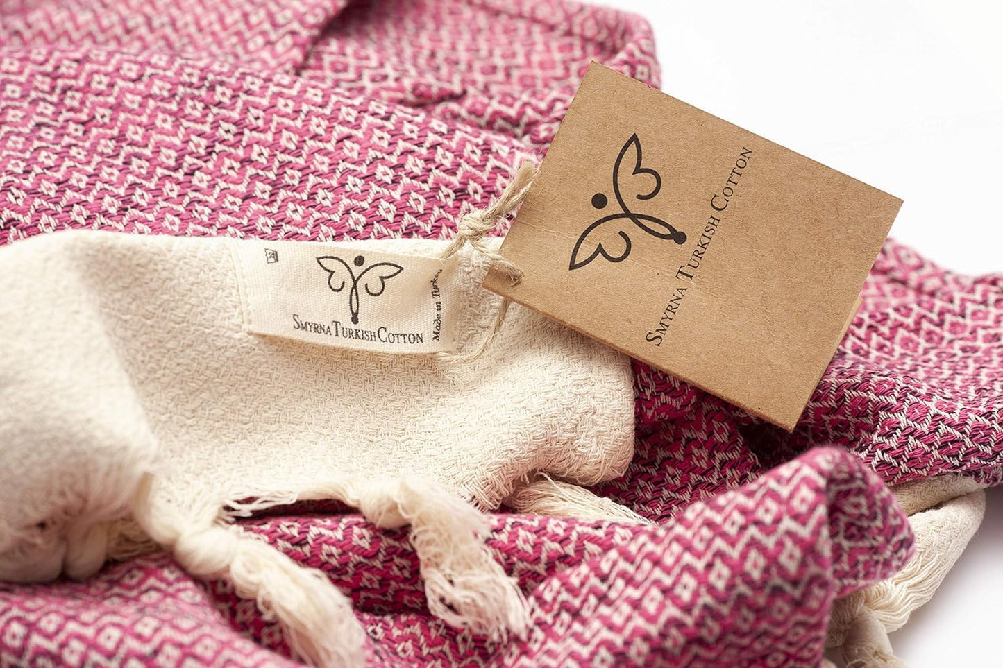 SMYRNA TURKISH COTTON Vintage Series Turkish Hand Towels, 16x40 inch, Decorative Turkish Hand Towels for Bathroom, Kitchen, Face, Hair, Tea, Yoga, Gym, Dishcloth Set of 2, Fuchsia