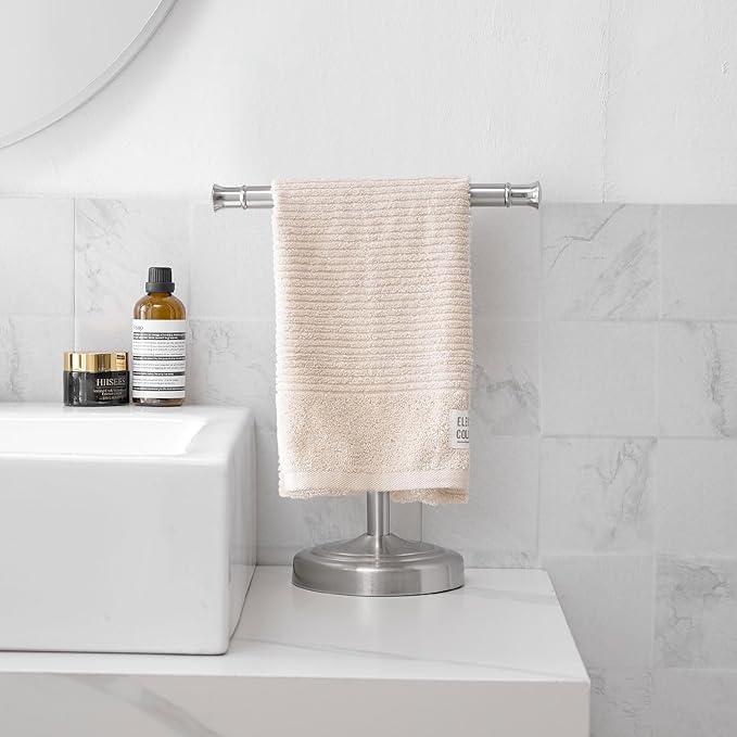 RUMOSE 13 Inch Brushed Nickel Towel Stand Hand Towel Holder Bathroom Kitchen Vanity Countertop T-Shape Towel Rack Free Standing Stainless Steel Towel Bar Towel Ring