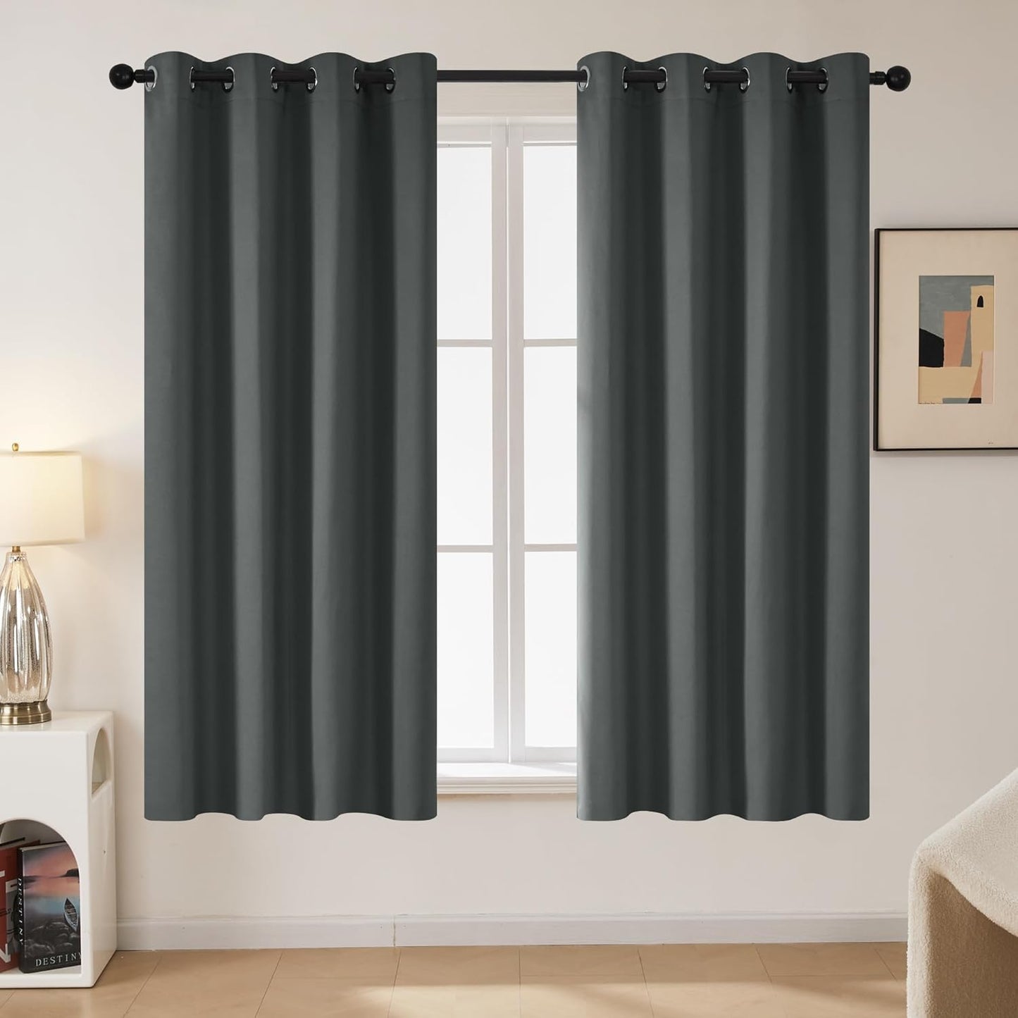 Deconovo Blackout Curtains for Bedroom – Set of 2 52W x 63L Inch Thermal Insulated & Noise Reducing Panels–Home Window Room Darkening Sustainable Grommet Drapes for Living Room and Nursery, Dark Grey