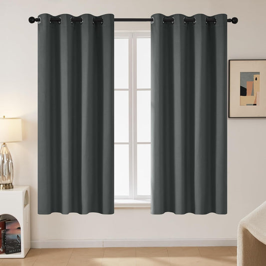 Deconovo Blackout Curtains for Bedroom – Set of 2 52W x 63L Inch Thermal Insulated & Noise Reducing Panels–Home Window Room Darkening Sustainable Grommet Drapes for Living Room and Nursery, Dark Grey
