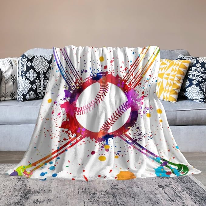 Throw Blanket for Teens Boys Girls and Adults Soft Warm Cozy Funny Midweight Food Flannel Blankets for Couch Sofa Bed Camping Travel Home Decor 50" X 60" (Baseball, Custom)