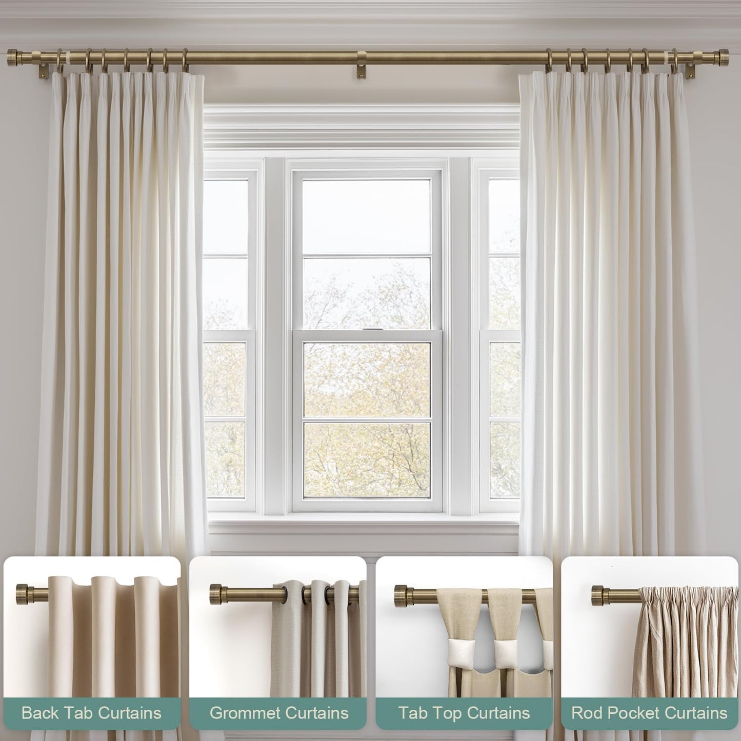 Antique Bronze Curtain Rods for Windows 72 to 144 Inches Adjustable Length Heavy Duty 1" Diameter Window Curtain Rod with Solid Metal Finials for Outdoor Farmhouse Bedroom Kitchen Living Room