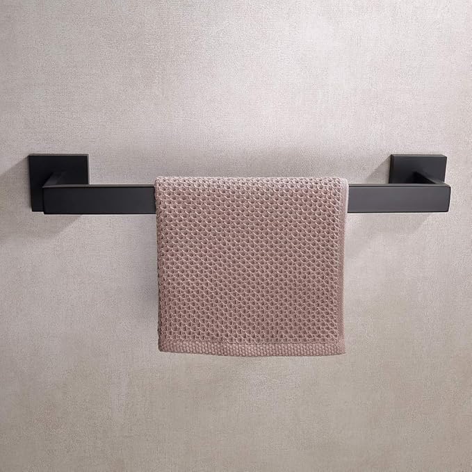 TASTOS 16 Inch Black Single Towel Bar Rack, SUS 304 Stainless Steel Bathroom Towel Bar Heavy Duty Towel Holder Kitchen Towel Rod, Wall Mount with Screws Towel Bar Rod Matte Black Finish