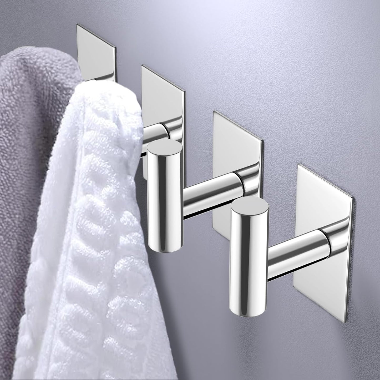 VAEHOLD Wall Towel Hooks, Heavy Duty Sticky Holder Waterproof Towel Hooks for Hanging Coat, Clothes, Closet Hook Wall Mount for Kitchen (Chrome, 2 Pack)