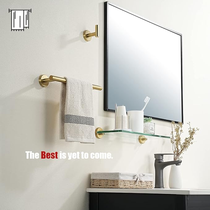 JQK Bathroom Towel Bar, Brushed Gold 12 Inch 304 Stainless Steel Thicken 0.8mm Towel Rack, Towel Holder Wall Mount, Useable Length 9 Inch TB110L9-BG