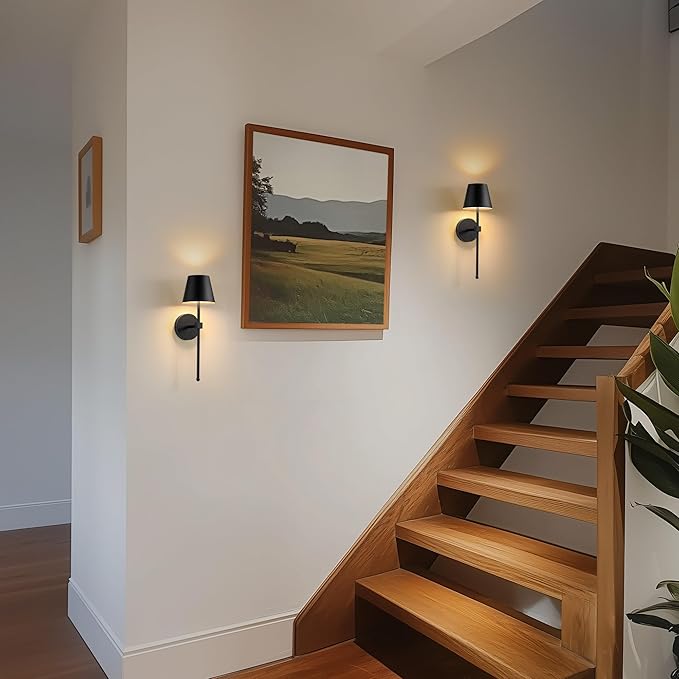 KDG Wireless Wall Sconces Set of 2, Small Cordless 5200mAh Rechargeable Battery LED Wall Lamps, Stepless Dimming Lightings for Wall Painting, Living Room, Bedroom, Hallway, Gifts, Night Light (Black)