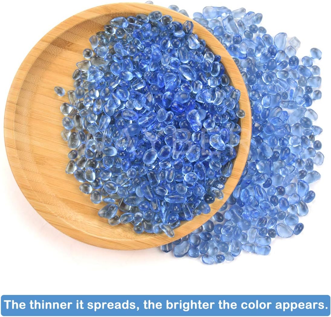 WAYBER Glass Stones, 1Lb/460g Irregular Sea Glass Pebbles Non-Toxic Artificial Gemstones for Vase Filler/Terrarium Aquarium Turtle Tank Decoration/Handmake Artwork, Light Blue