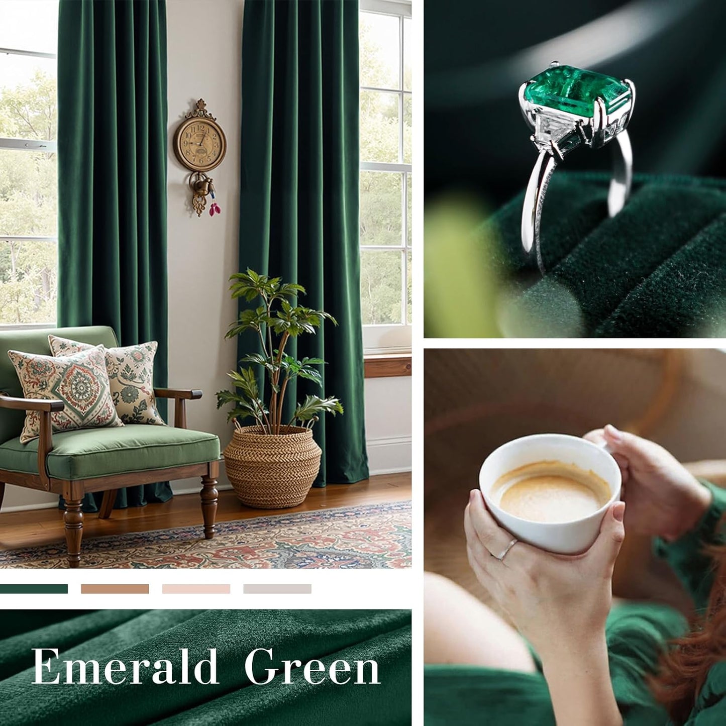 Lazzzy Emerald Green Velvet Curtains 108 Inches Long Blackout Drapes for Bedroom Living Window Treatments Rod Pocket 2 Panels, W42 x L108