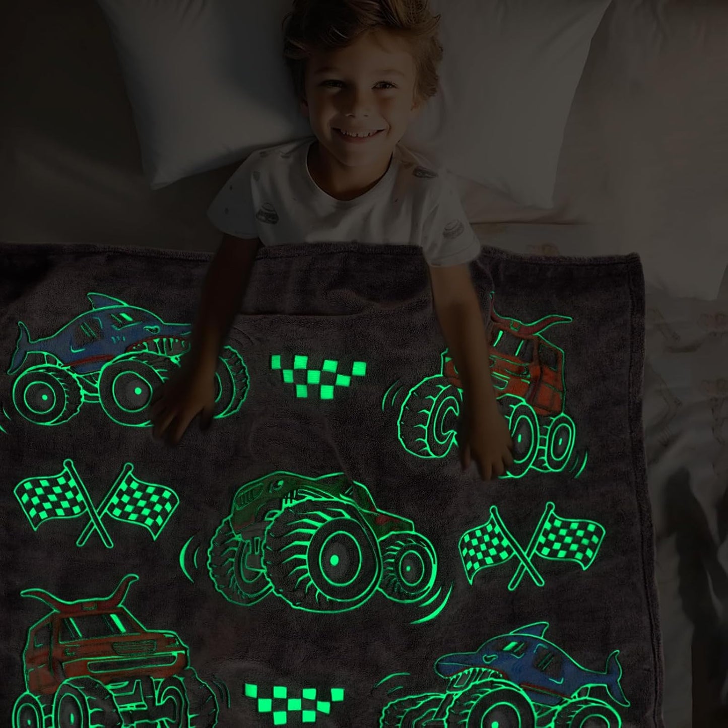 Kids Boys Truck Toys Car Blanket Gifts - Glow in The Dark Fleece Throw Blanket for Couch Bed Sofa Room Decor Birthday Christmas Easter 50" x 60"
