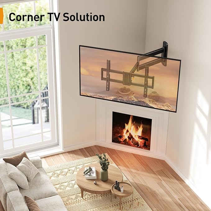 Perlegear Corner TV Wall Mount Long Arm TV Mount Bracket for 32-75 Inch TVs-Full Motion TV Wall Mount with 32.37” Extension & Swivel Articulating Arm & Tilt, MAX VESA 600x400mm, Holds up to 100 lbs