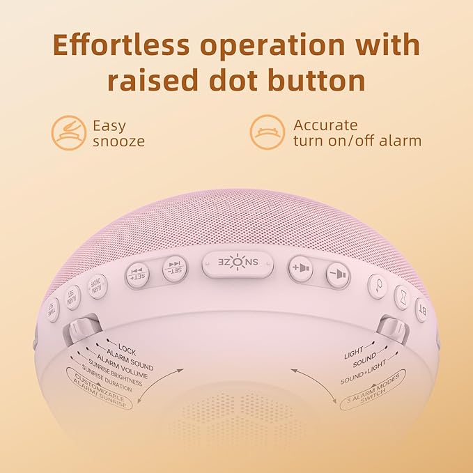 Sunrise Alarm Clock White Noise Machine: Natural Wake Up Light - Dimmable Clock with Bluetooth Speaker for Bedroom - 25 Sleep Sounds for Baby Adults Kids Sakura Pink