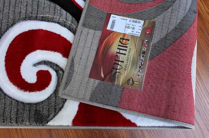 Masada Rugs, Sophia Collection Hand Carved Area Rug Modern Contemporary Red White Grey Black (2 Feet X 7 Feet 3 Inch) Runner
