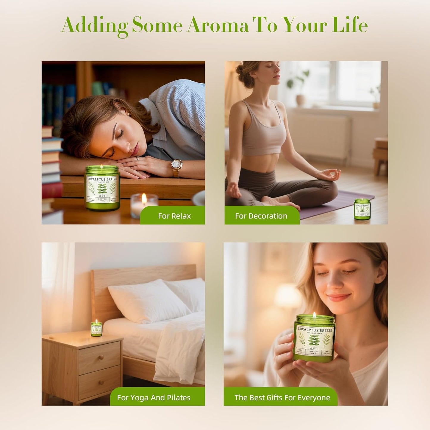 Eucalyptus & Mint Candles for Home Scented, 40 Hours Burn Soy Candle Gift for Women Stress Relief, Meditation, Yoga, Relaxing, Natural Soy Wax for Men and Women, 8oz