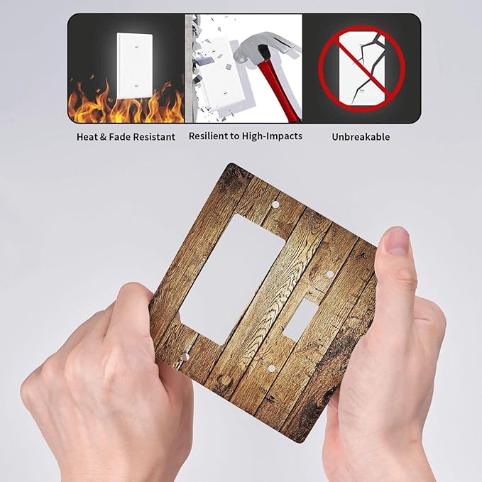 Rustic Brown Wood Natural Wooden Outlet Covers 1 Toggle 1 Rocker Combination Electrical Switch Plates Light Switch Cover Plate Decorative Wall Plate for Bedroom Home Decor