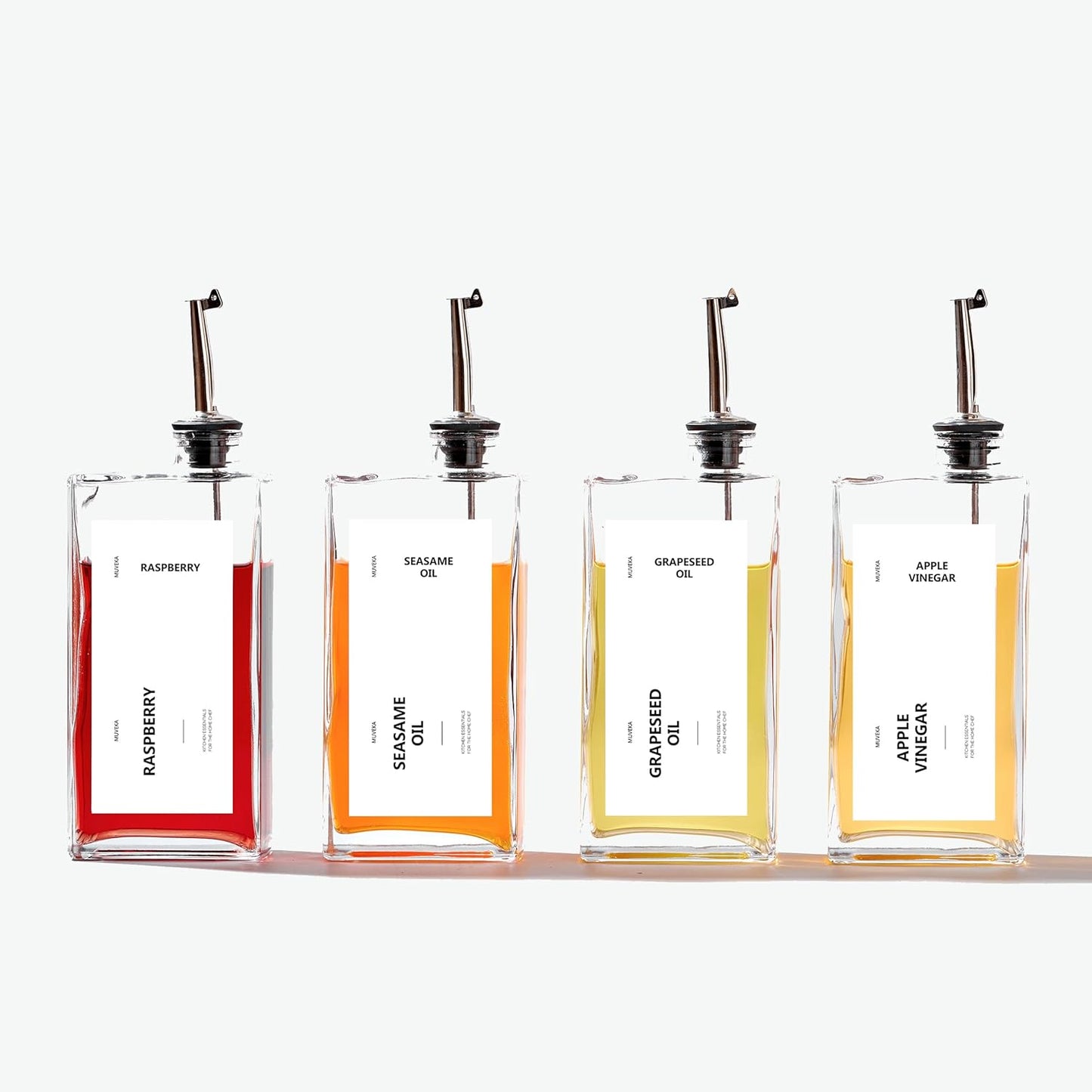 Olive Oil Dispenser Bottle for Kitchen, 16.9 oz/ 500 ml Soy Sauce Dispenser, Cooking Vinegar Dispenser Set, Glass Oil Cruet with Pourer Spouts, Coffee Syrup Dispenser