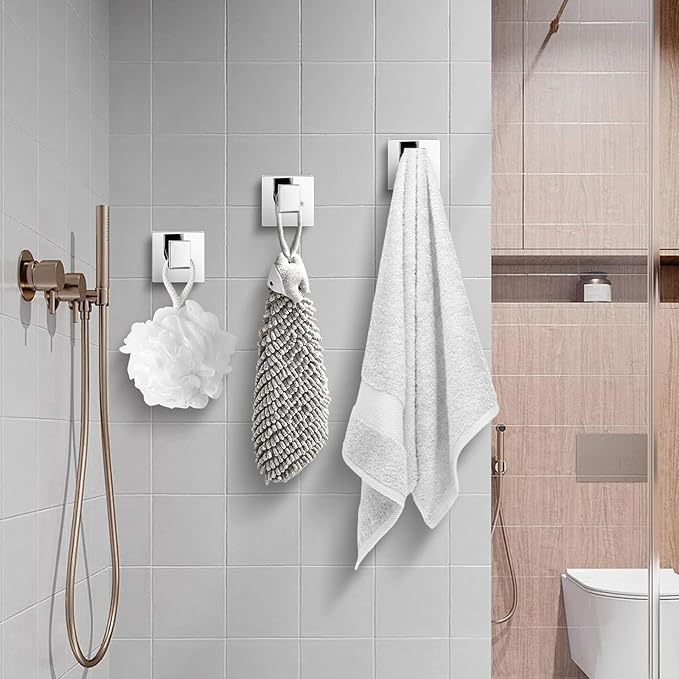 Towel Hooks for Bathrooms, Heavy Duty Wall Mounted Stainless Steel Modern Hook, 4 Pack – Ideal for Hanging Towels, Robes, Coats, in Kitchen, Bedroom, Bathroom, or Hotel (2, Chrome Polished)